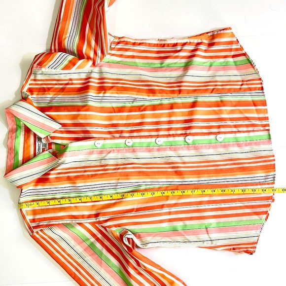 Coldwater Creek Women's Petite Sz XL Button-up Top Orange, Pink & Green Stripes - Picture 10 of 11